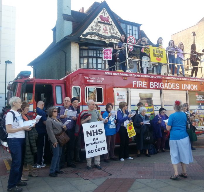 Demonstration to stop the closure of St Helier Hospital in Sutton on Sunday, with support from the Fire Brigades Union Photo credit: MILENA