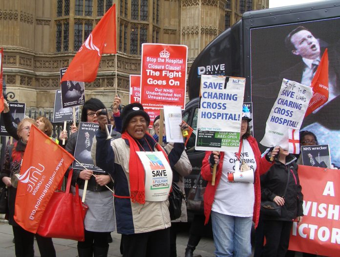 Save Charing Cross campaigners at the Unite lobby of parliament against Clause 119 of the Care Bill which gives the government sweeping powers to close hospitals without consultation