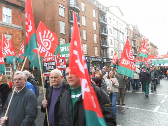 SIPTU workers on the ICTU demonstration against austerity through Dublin in February 2013