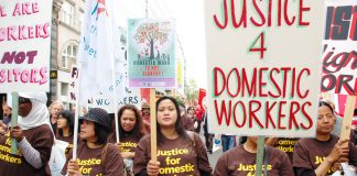 Domestic workers marching on May Day demanding proper job contracts