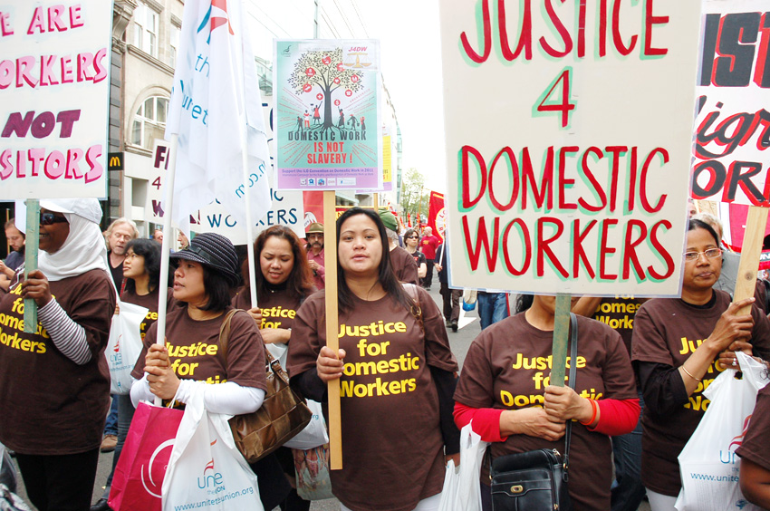 Domestic workers marching on May Day demanding proper job contracts