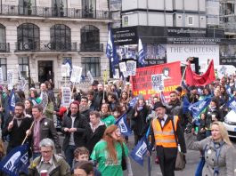 A section of the over 11,000-strong NUT demonstration in London on Wednesday