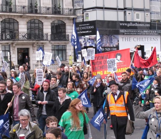 A section of the over 11,000-strong NUT demonstration in London on Wednesday