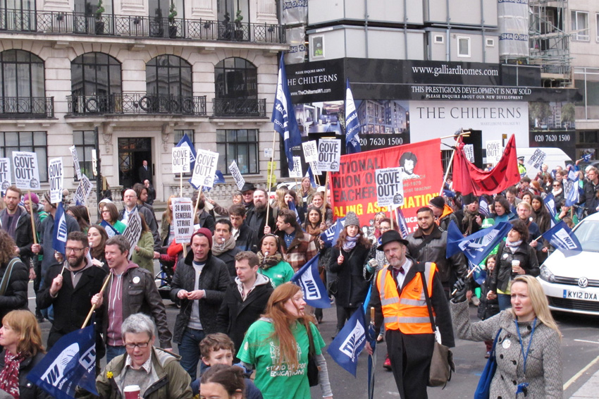 A section of the over 11,000-strong NUT demonstration in London on Wednesday