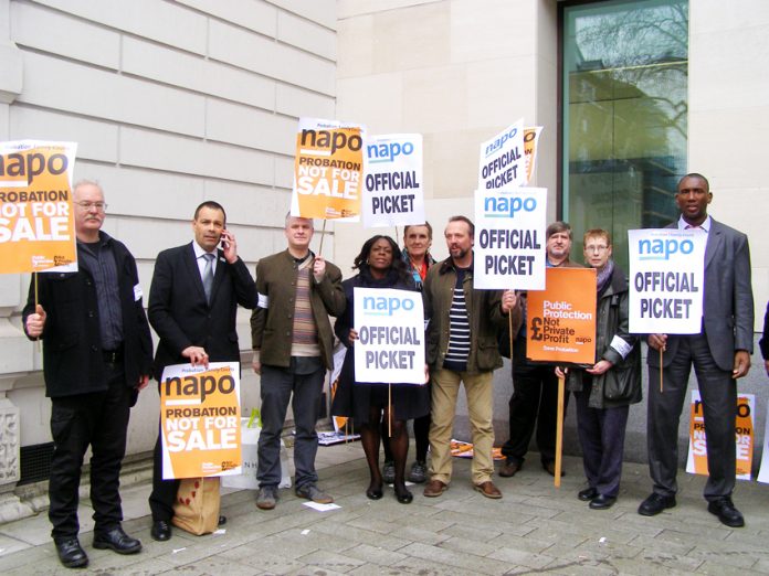 Striking probation officers and solicitors outside Westminster Magistrates Court yesterday lunchtime