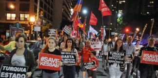 Hundreds of Syrians and Armenians marched to the Turkish embassy in the Argentinian capital Buenos Aires on Saturday against the attack on Kassab by terrorists entering Syria from Turkey