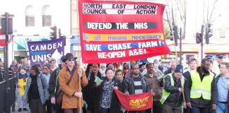 North East London Council of Action march in Enfield last month demanding that Chase Farm Hospital’s A&E be reopened