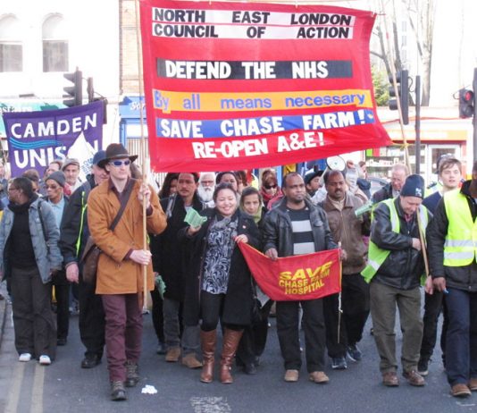 North East London Council of Action march in Enfield last month demanding that Chase Farm Hospital’s A&E be reopened