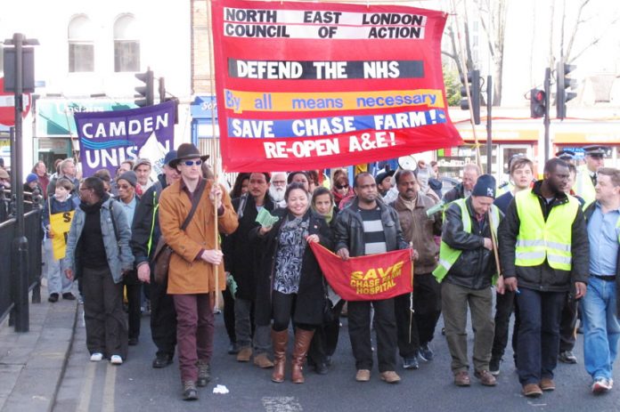 North East London Council of Action march in Enfield last month demanding that Chase Farm Hospital’s A&E be reopened