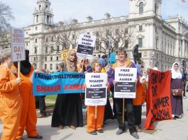 Demonstration in Parliament Square demanding the release of Shaker Aamer from Guantanamo