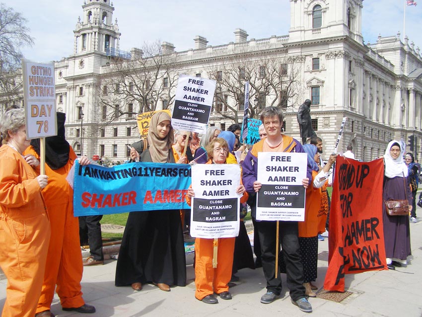 Demonstration in Parliament Square demanding the release of Shaker Aamer from Guantanamo