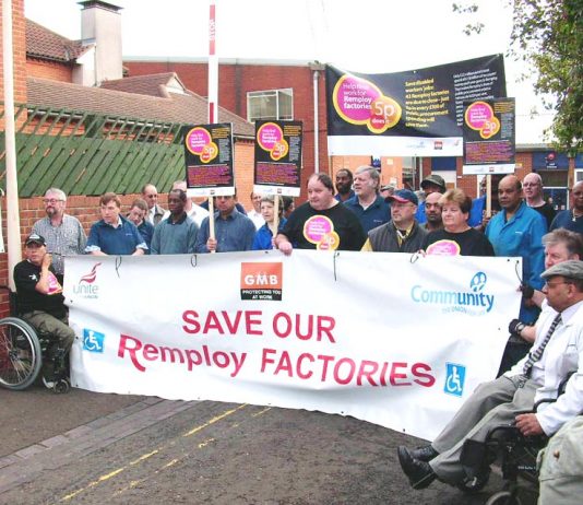 Demonstration against the closure of the Brixton Remploy factory – Miller closed dozens of them