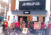 Striking Bectu members on the picket line outside the Ritzy Cinema in Brixton on Friday morning