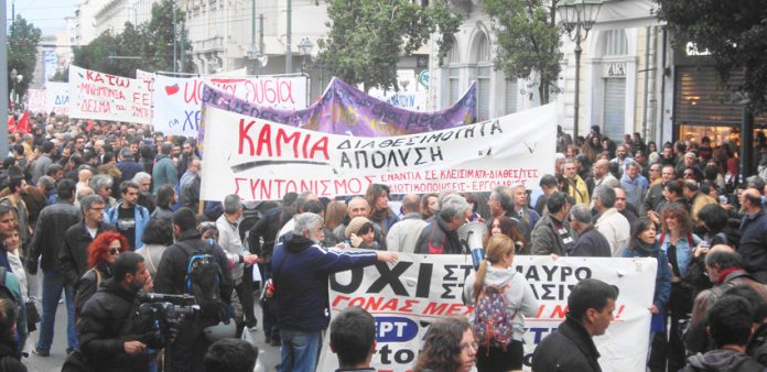 A section of last Friday’s demonstration in Athens against Chancellor Merkel’s visit