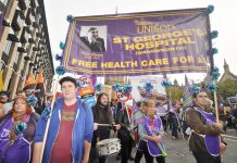 Unison healthworkers from St Georges Hospital on a TUC demonstration – they demand more staff or patients will die