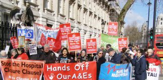 Protesters campaigning against the notorious claiuse 118/119 that allows Health Secretary Hunt to close hospitals at will