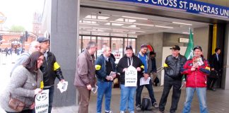 Morale was very high on the RMT picket line at Kings’ Cross St Pancras station
