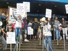 YS lobby of the TUC to demand proper jobs at TUC rates of pay, not slave labour