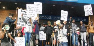 YS lobby of the TUC to demand proper jobs at TUC rates of pay, not slave labour