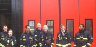 Striking firefighters at Holloway Fire Station, Hornsey Road on the picket line yesterday mid-day