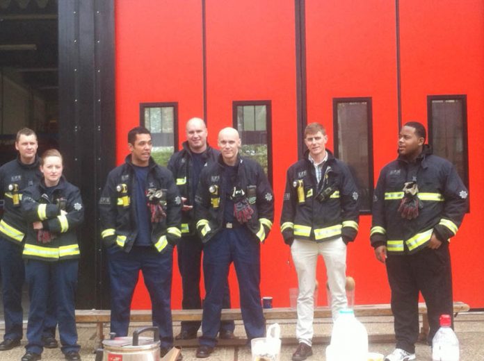 Striking firefighters at Holloway Fire Station, Hornsey Road on the picket line yesterday mid-day