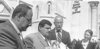 The family of Abu Moussa, who was tortured to death by British troops in Iraq, outside the High Court in London