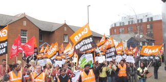 Carillion workers in Swindon marching during their strike against bullying and blacklisting