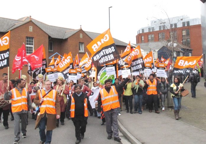 Carillion workers in Swindon marching during their strike against bullying and blacklisting