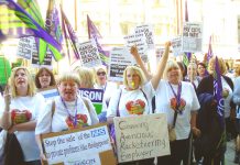 A busload of Care UK workers demonstrated on Wednesday outside Bridgepoint Capital private equity company that is seeking to slash their wages and jobs