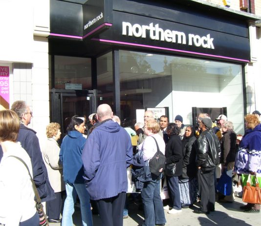 Queues outside Northern Rock bank after the 2008 collapse