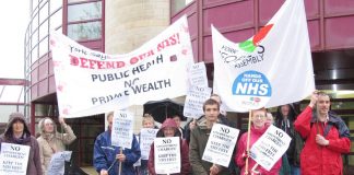 Protest outside the BMA GPs conference last month, which voted against the introduction of charges
