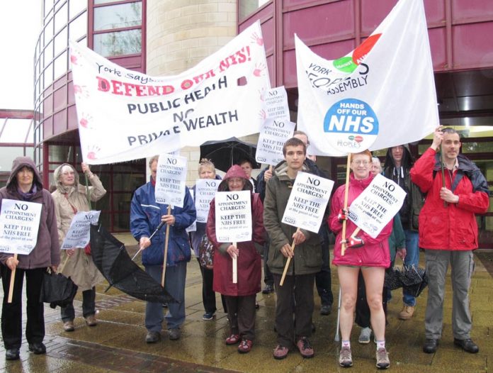 Protest outside the BMA GPs conference last month, which voted against the introduction of charges