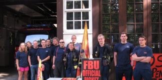 Firefighters on the picket at Euston in north London at the begining of their 24 hour strike at 9am yesterday morning