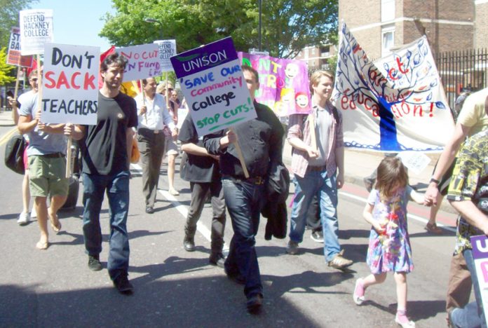 Demonstration in Hackney in May last year against cuts at the Community College