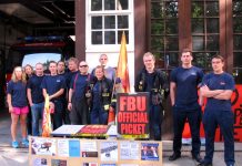 Firefighters on the picket line at Euston fire Station during the their last strike on June 7