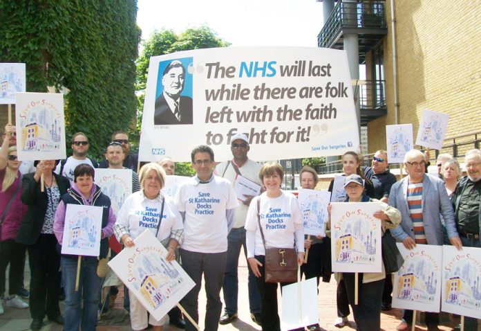Marchers assemble in Tower Hamlets on June 5th to march against the closure of GP surgeries