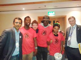 DR BOB GILL (left) and DR DAVID WRIGLEY (right) with Young Socialists campaigning for their March for Jobs