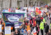 Unite and Unison members march to defend their pensions – on Thursday’s strike they will be joined by other public sector unions