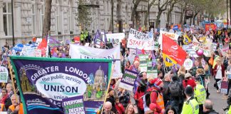 Unite and Unison members march to defend their pensions – on Thursday’s strike they will be joined by other public sector unions