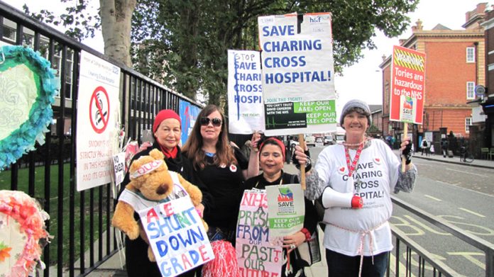 Campaigners opposing the closure and demolition of Charing Cross Hospital – one of the four west London hospitals due to lose its A&E and close