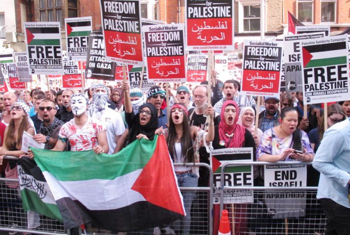 Youth on the protest led the chants of ‘Free, Free Palestine’