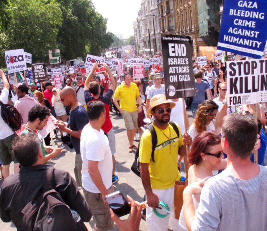 A section of the over 120,000-strong march in London last Saturday against the Israeli onslaught on Gaza