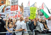 Demonstrators in London demand an end to the Israeli onslaught on Gaza