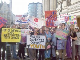 Youth from all over Britain lobbying parliament against the coalition government’s cuts to youth funding and closures of youth centres