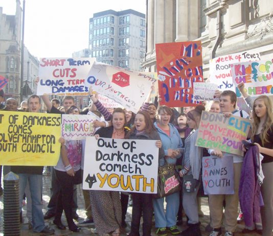 Youth from all over Britain lobbying parliament against the coalition government’s cuts to youth funding and closures of youth centres