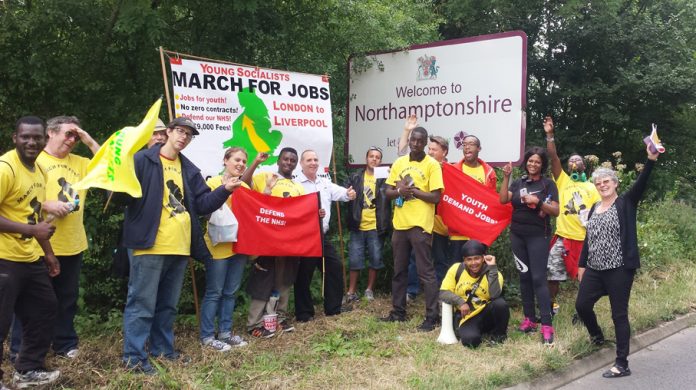 Marchers were met just before entering Northampton by Unison official Steve Bennett who handed the march a cheque for £170 on behalf of the union