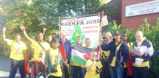 The YS March for Jobs at Stockport Labour Club just before setting off for Manchester