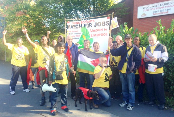 The YS March for Jobs at Stockport Labour Club just before setting off for Manchester