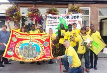 MARK WALSH Branch Secretary CWU Merseyside and ANGELA PEELING Assistant Regional Secretary NW CWU welcome the marchers to Merseyside and sponsored a pizza meal for the marchers