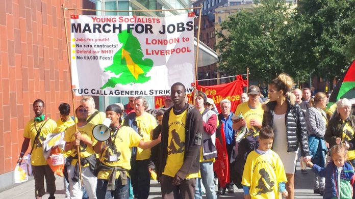 Marchers on their way to the TUC Congress demanding ‘set the date for the General Strike!’